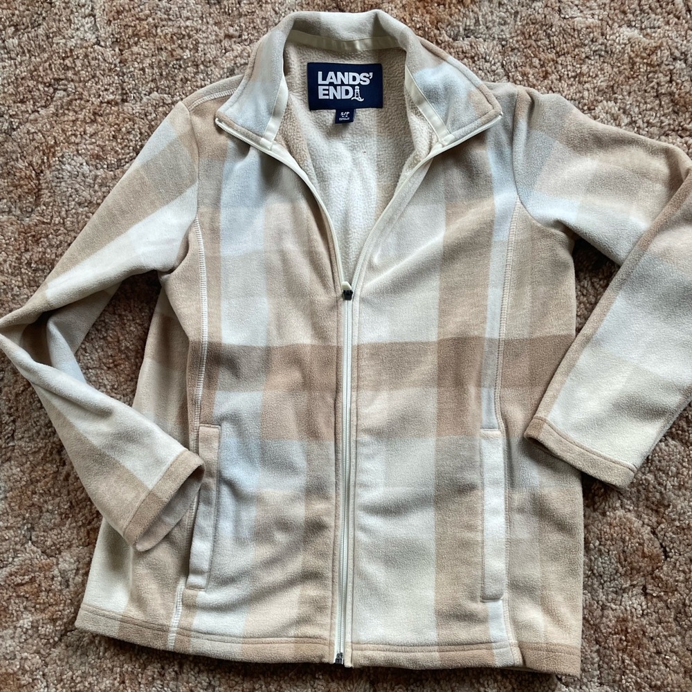Lands end ladies jacket. Size small tan plaid fleece